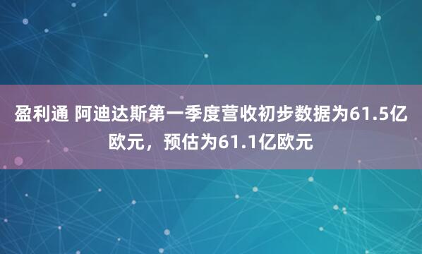 盈利通 阿迪达斯第一季度营收初步数据为61.5亿欧元，预估为61.1亿欧元